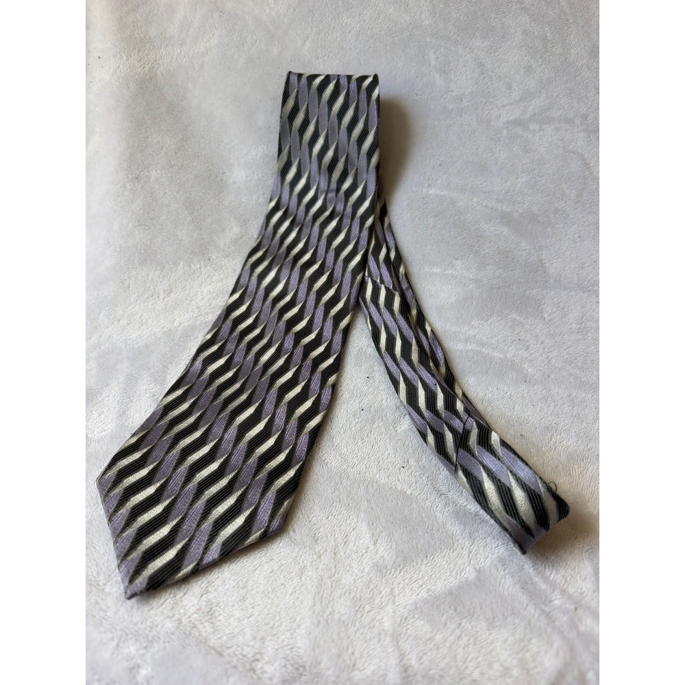 Fabio Fazio Necktie Mens OS Lavender Silver Excellent Silk Geometric Chevron
